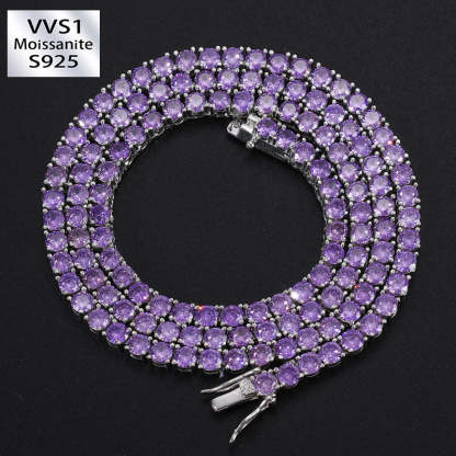 S925 4mm Moissanite Purple Tennis Chain