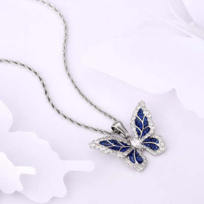 Iced Out Moissanite Blue Butterfly Pendant