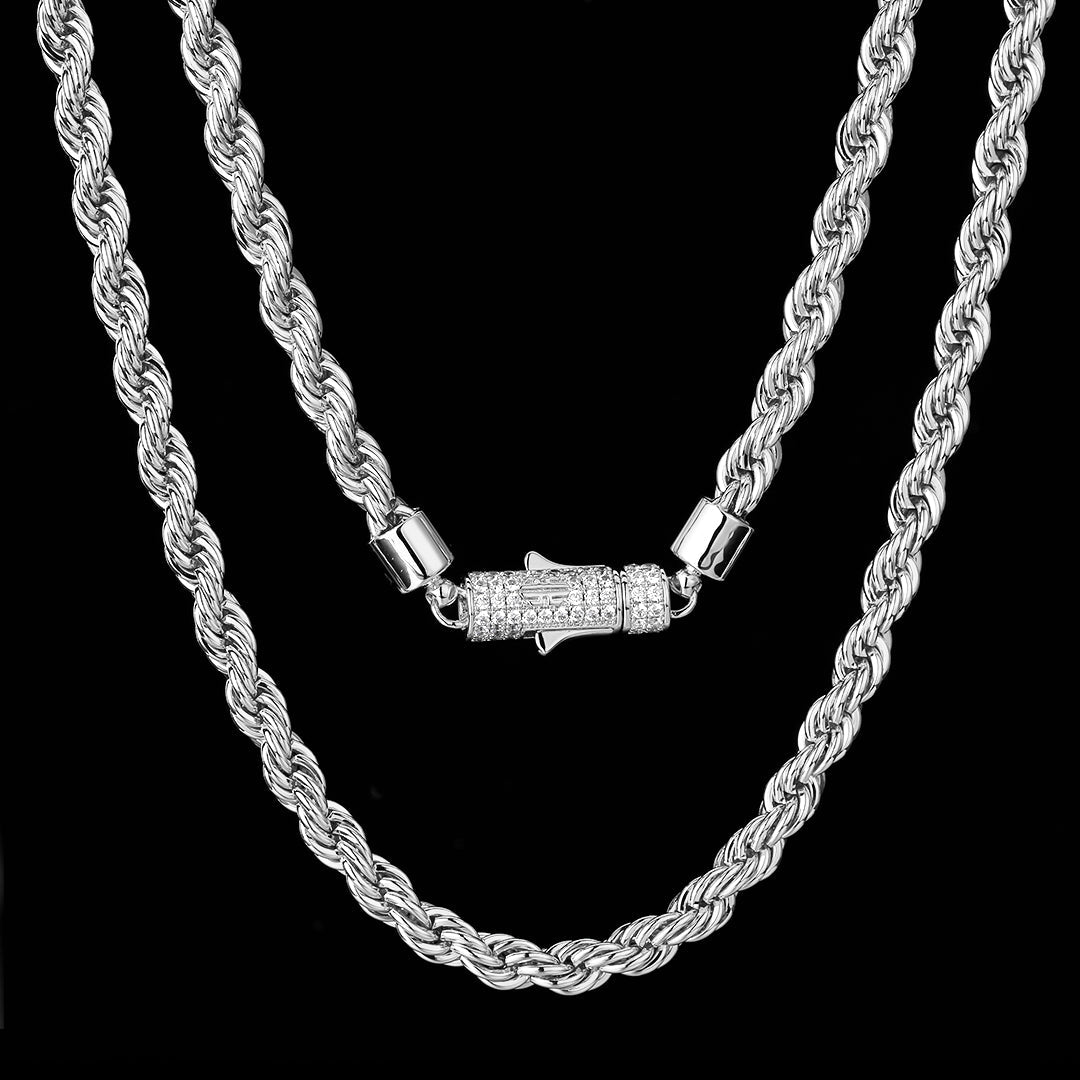 6mm Rope Chain White Gold Plated(Iced Lock)-krkcom