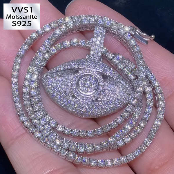 Moissanite Evil Eye Pendant Tennis Chain Set