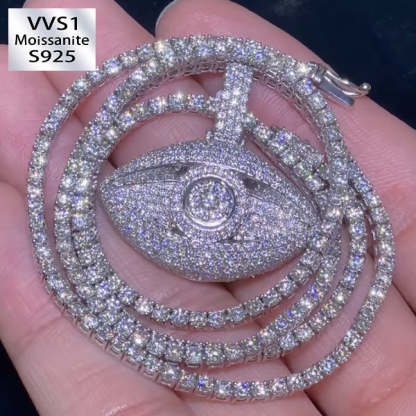 Moissanite Evil Eye Pendant Tennis Chain Set