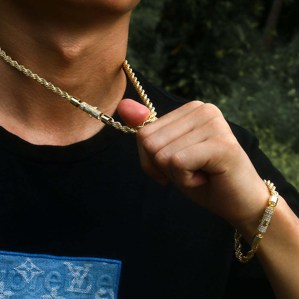 6mm Rope Chain (Iced-lock) 14K Gold Plated-krkcom