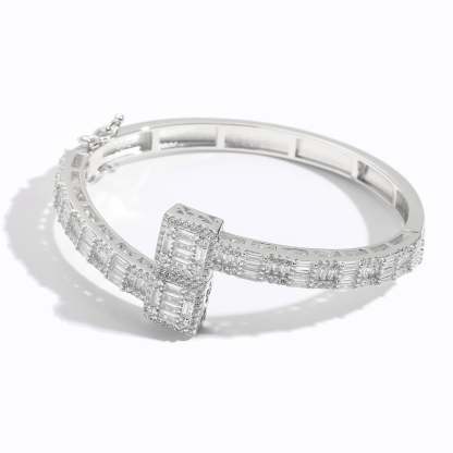 VVSBOX Moissanite Baguette Stones Cuff Bangle