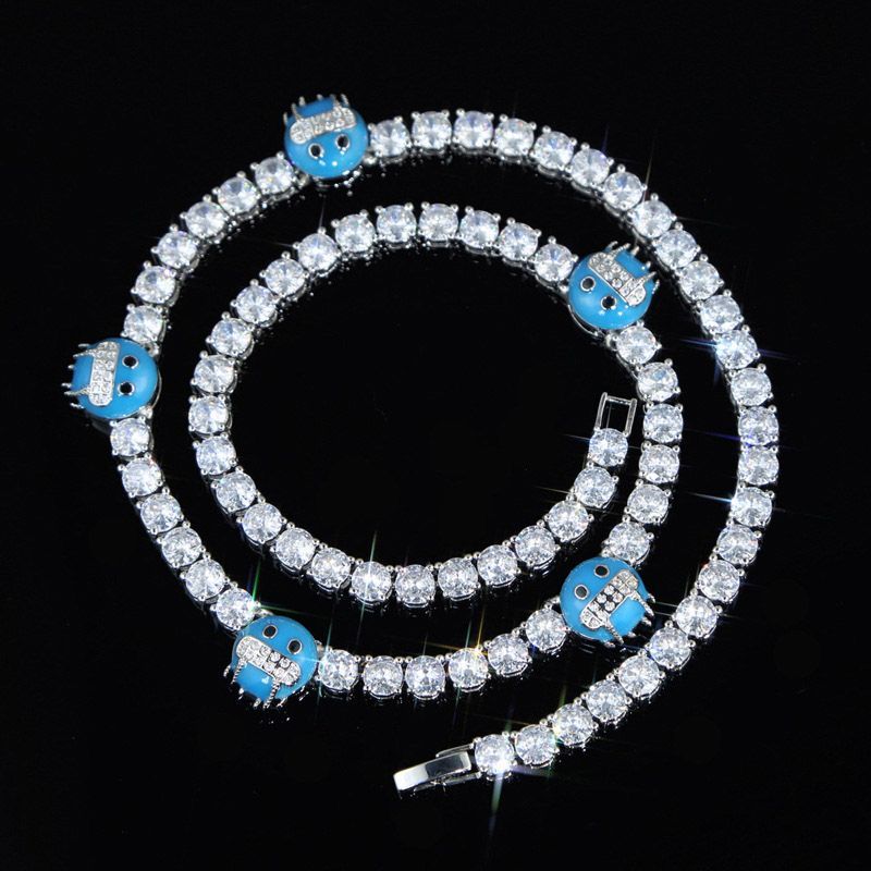 5mm Moissanite Luminous Blue Cold Face Tennis Chain in White Gold