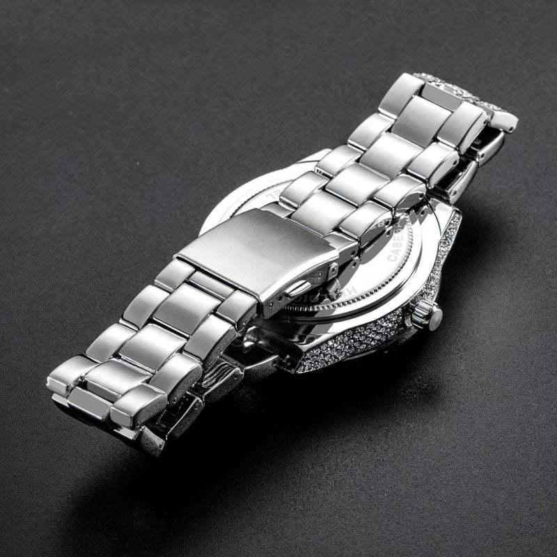 Iced Baguette Cut Roman Numerals Men's Watch in White Gold