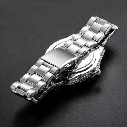 Iced Baguette Cut Roman Numerals Men's Watch in White Gold