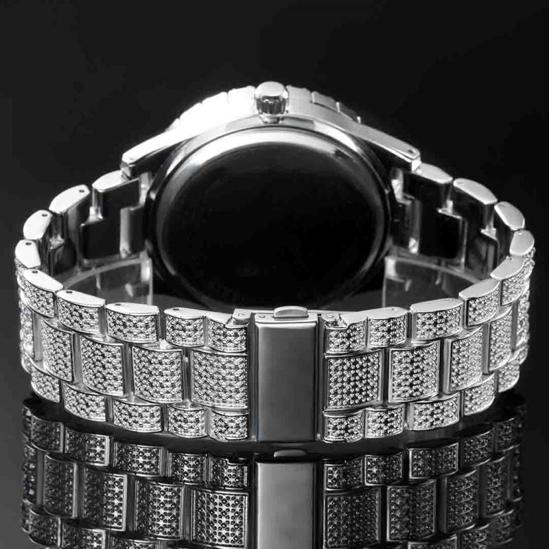 Iced Roman Numerals Red Dial Men's Watch in Gold