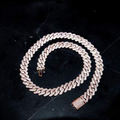 12mm Miami Moissanite Diamond Cuban Chain- Rose Gold