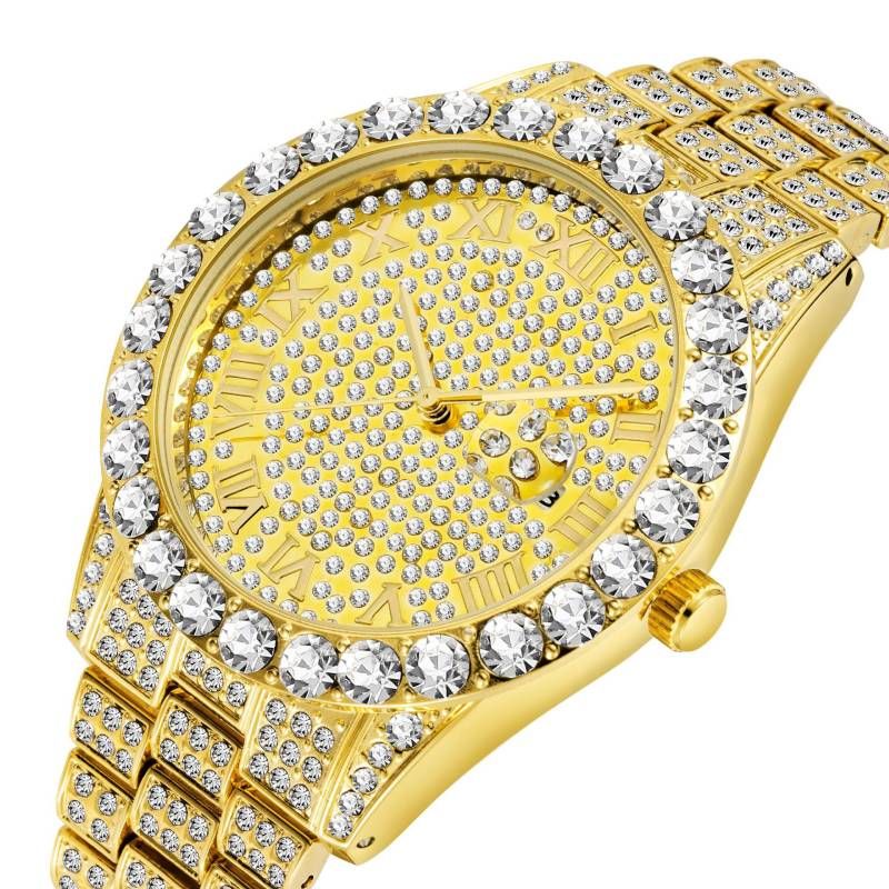 Iced Roman Numerals Men's Watch in Gold