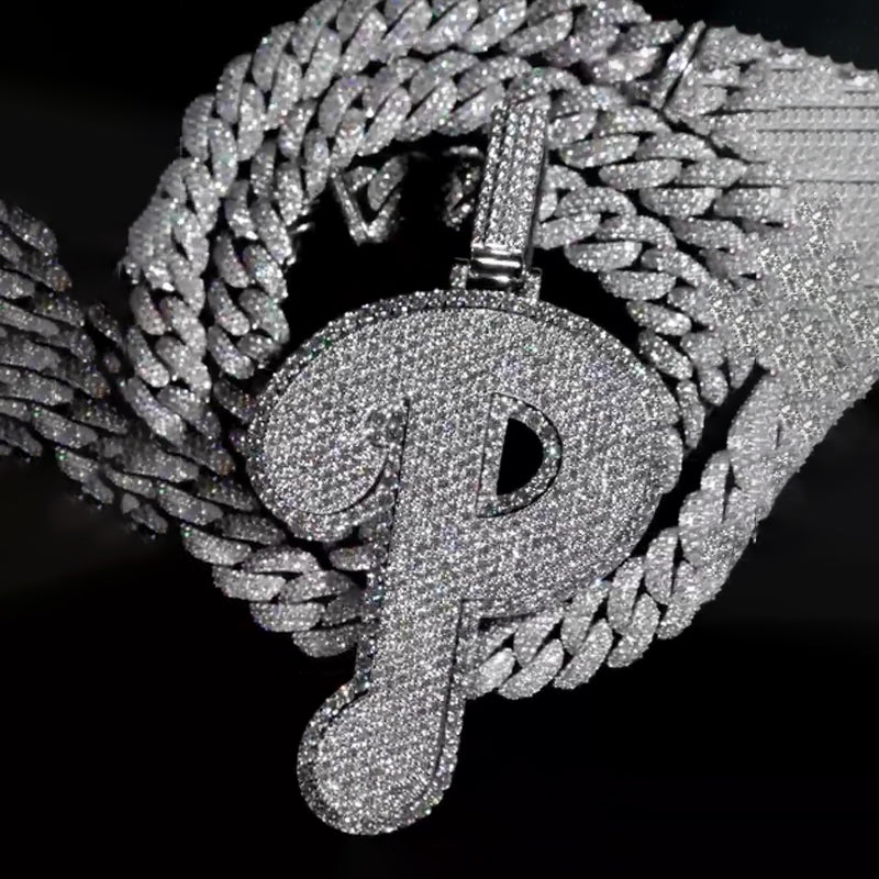 Moissanite Sparkle Letter "P" Full Diamond Pendant Chain Set
