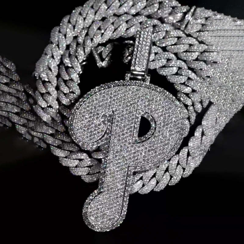 Moissanite Sparkle Letter "P" Full Diamond Pendant Chain Set