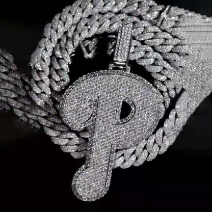 Moissanite Sparkle Letter "P" Full Diamond Pendant Chain Set
