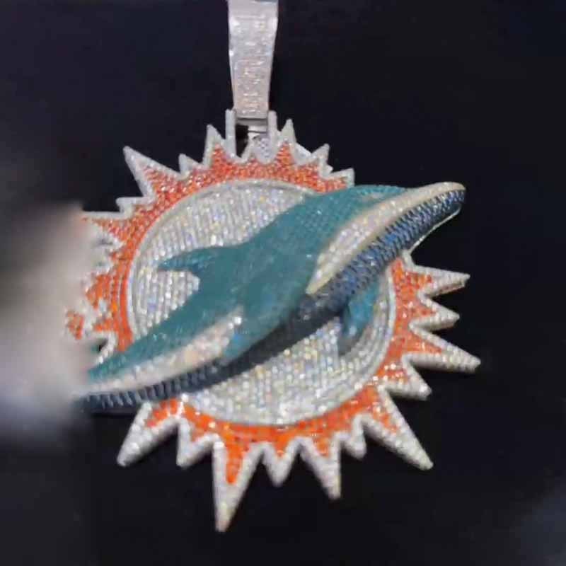 Moissanite Hip Hop Sun Ray Dolphin Pendant