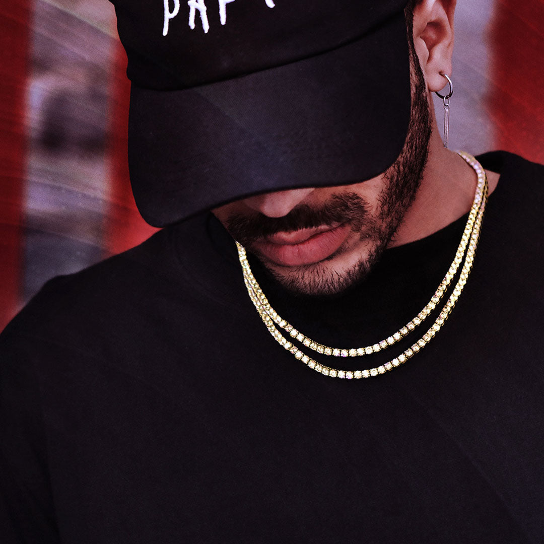 4mm 14K Gold CZ Diamond Mens Tennis Chain Necklace KRKC