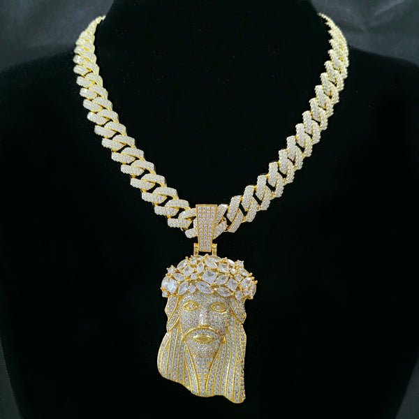 Jesus Moissanite Pendant Cuban Chain Set