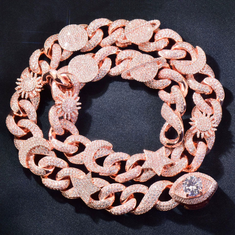 Moissanite Hip Hop Star Moon Sun Eye Cuban Chain