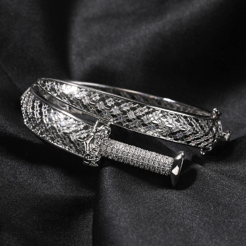 Moissanite Luxury Sword Cross Creative Design Open Bracelet