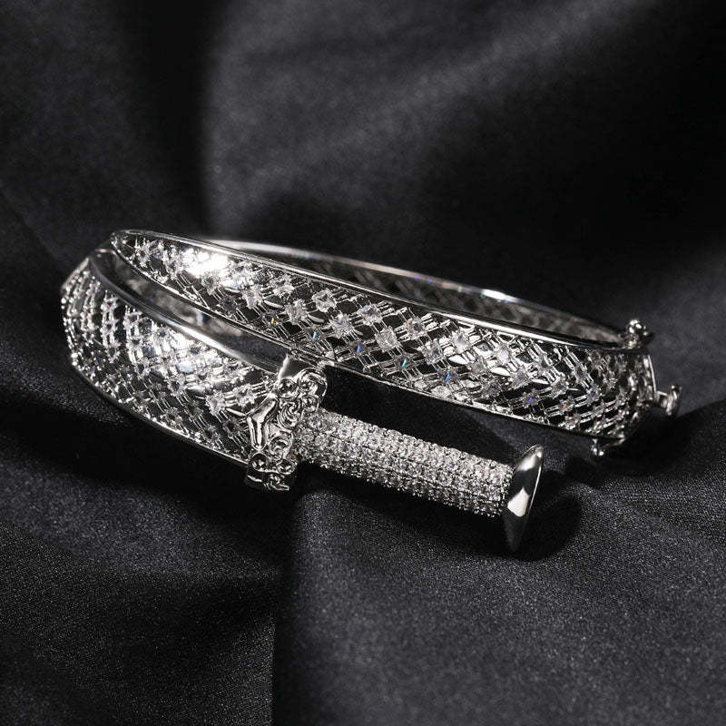 Moissanite Luxury Sword Cross Creative Design Open Bracelet
