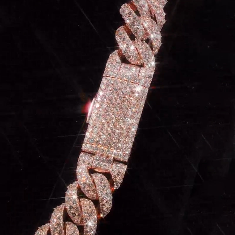 22mm Round and Carre Cut Moissanite Cuban Chain