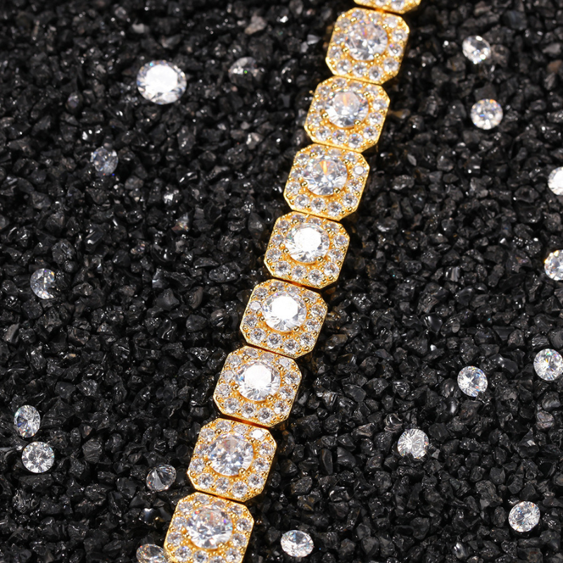 10mm Moissanite Clustered Tennis Chain In Yellow Gold