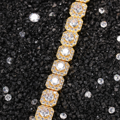10mm Moissanite Clustered Tennis Chain In Yellow Gold