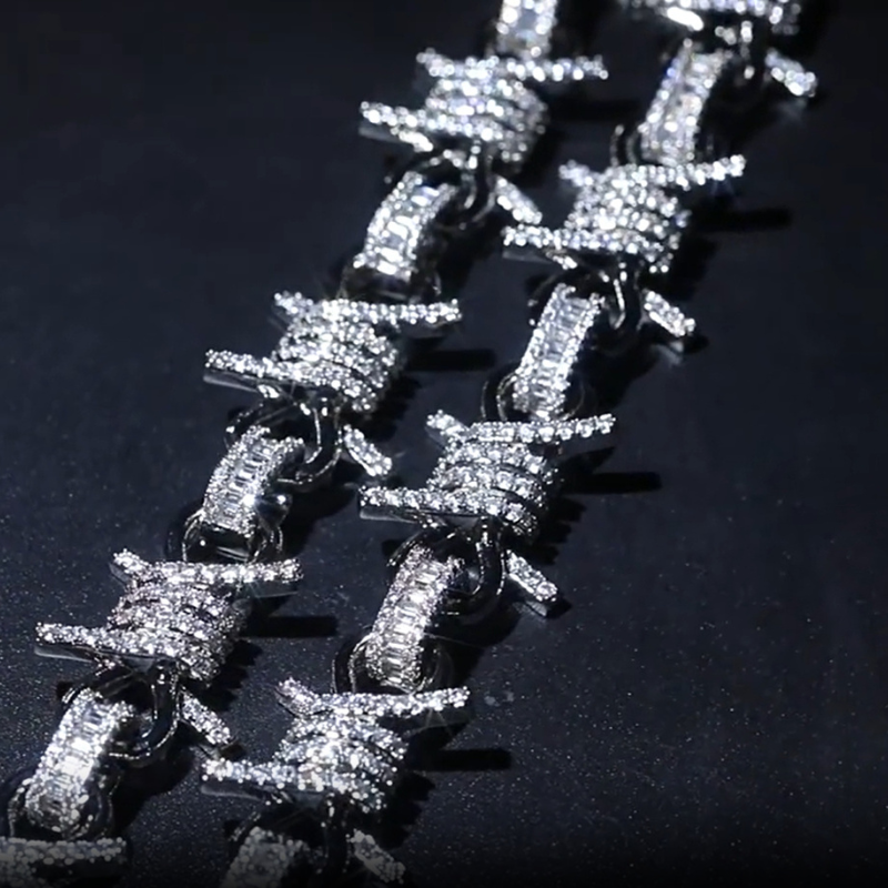 Moissanite Thorns Link Punk Chain Barbed Wire Gothic Chain