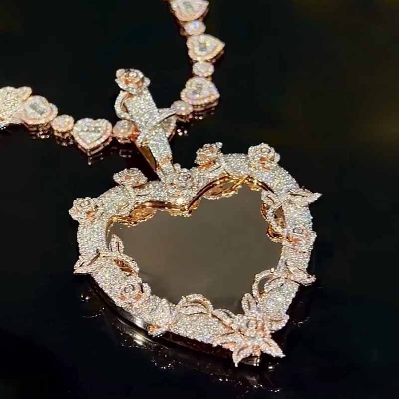 Moissanite Heart Vine Photo Custom Pendant