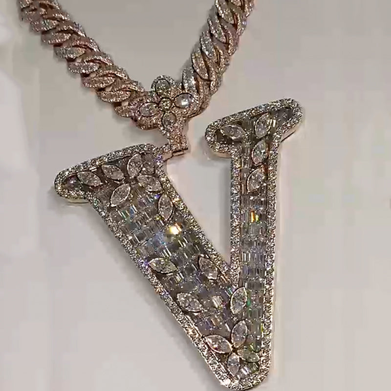 Design Letter V Marquise Shape Moissanite Pendant