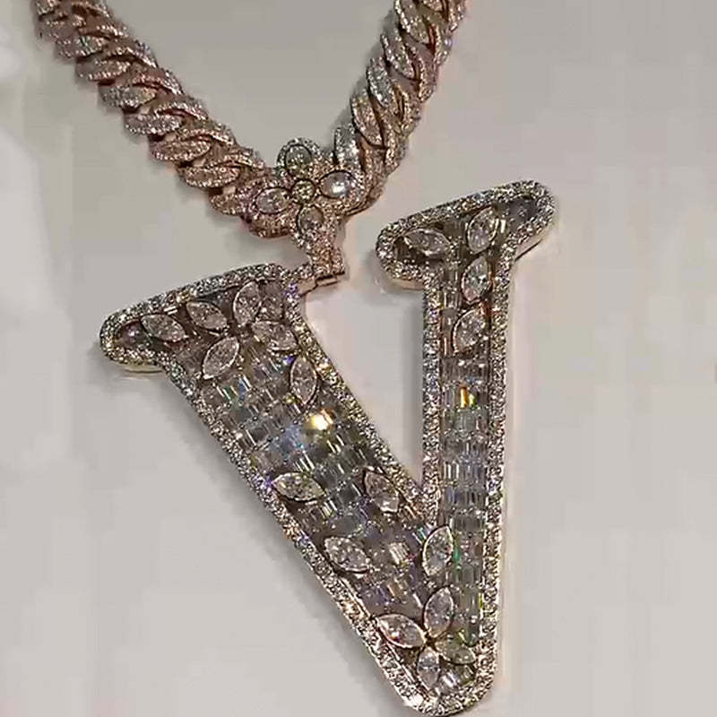 Design Letter V Marquise Shape Moissanite Pendant