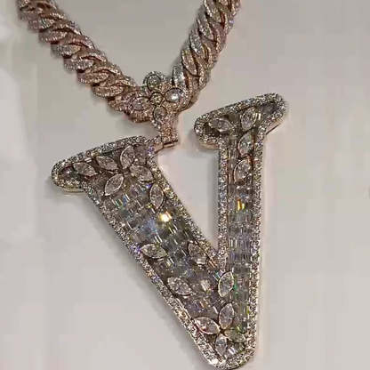 Design Letter V Marquise Shape Moissanite Pendant