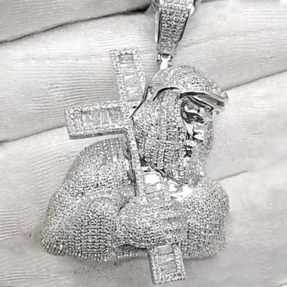 Custom Ice Out Jesus Cross Pendant and 5mm Tennis Chain Set