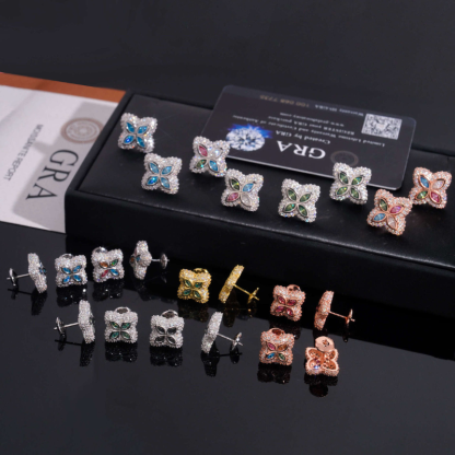 S925 Silver Moissanite Colorful Lucky Earrings