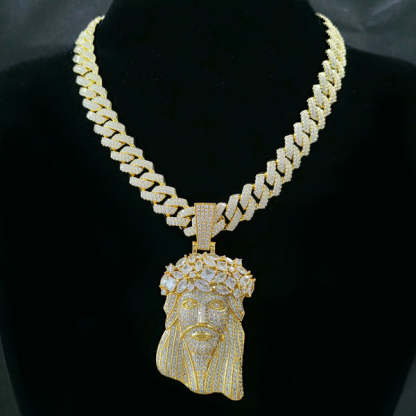 Jesus Moissanite Pendant Cuban Chain Set