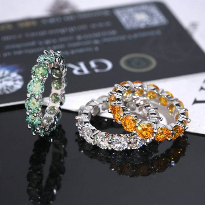 S925 Silver Moissanite Colorful Round Ring