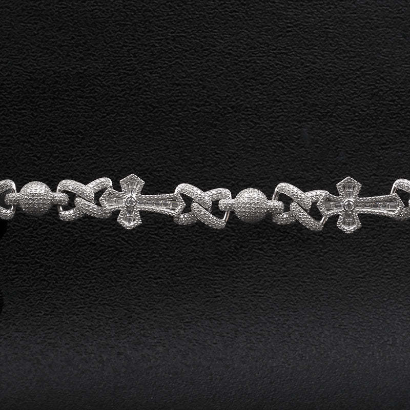 Iced Out Moissanite Cross & Round Ball Bracelet