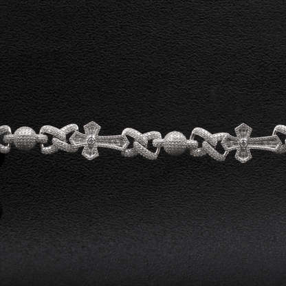 Iced Out Moissanite Cross & Round Ball Bracelet