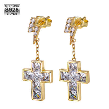 Diamond Stud Earrings for Men with Gold Cross in 14K Gold