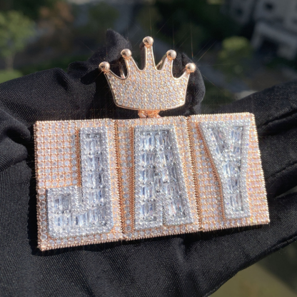 Moissanite Hip-Hop Crown Buckle Rectangular Letter Custom Pendant