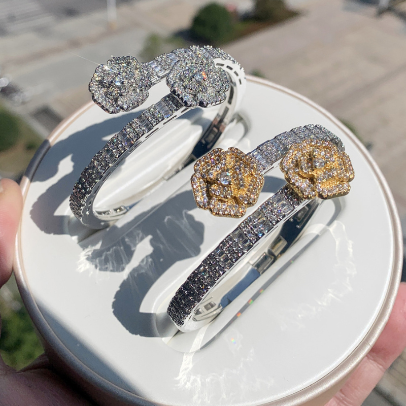 Moissanite Flower Baguette Adjustable Opening Bracelet