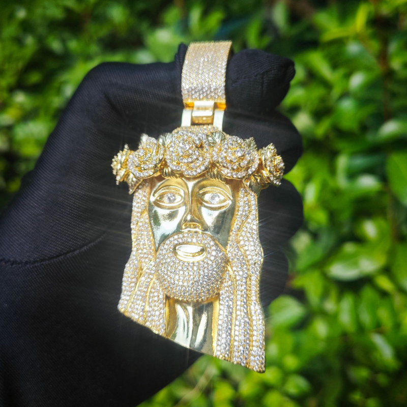 Moissanite Rose Headdress Jesus Pendant