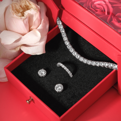 Valentine's Day S925 Moissanite Round Diamond Gift Box Three-piece Set