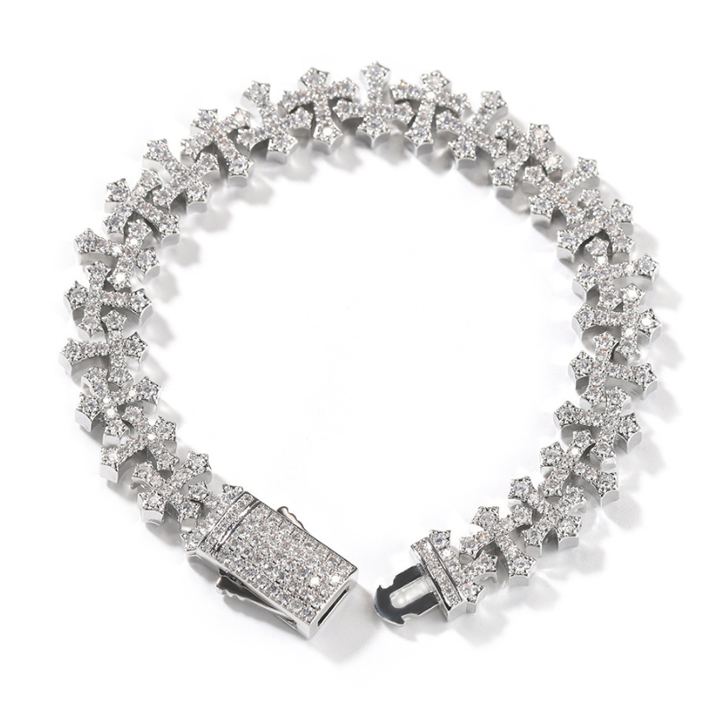 11.5mm Moissanite Cross Cuban Bracelet