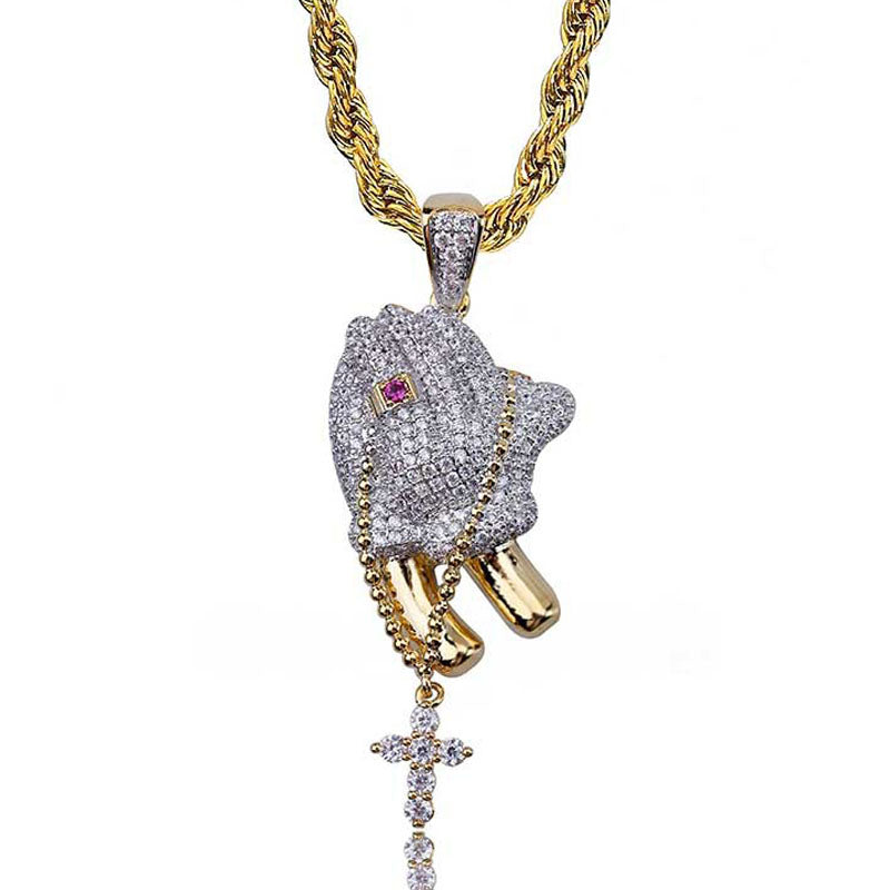 Moissanite Hip Hop Prayer Gesture With Ruby Ring Pendant