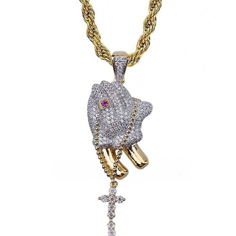 Moissanite Hip Hop Prayer Gesture With Ruby Ring Pendant
