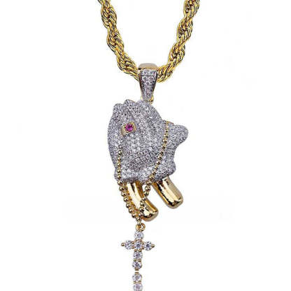 Moissanite Hip Hop Prayer Gesture With Ruby Ring Pendant