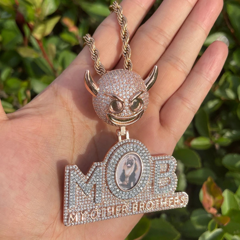 Moissanite Demon Button Personality Letter Splicing can be Customized Photo Pendant