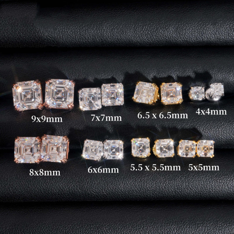 Asscher Cut Moissanite Pagoda Stud Earrings