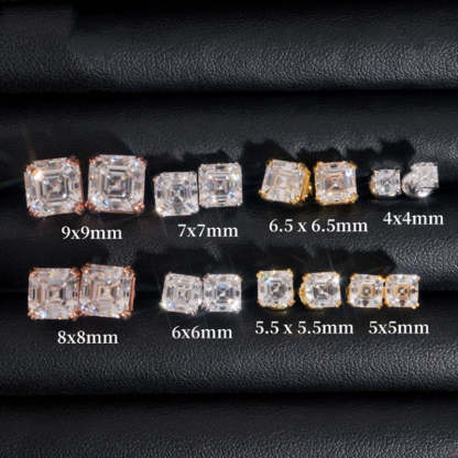 Asscher Cut Moissanite Pagoda Stud Earrings