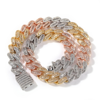 15mm Moissanite Hip Hop Three-color Cuban Chain