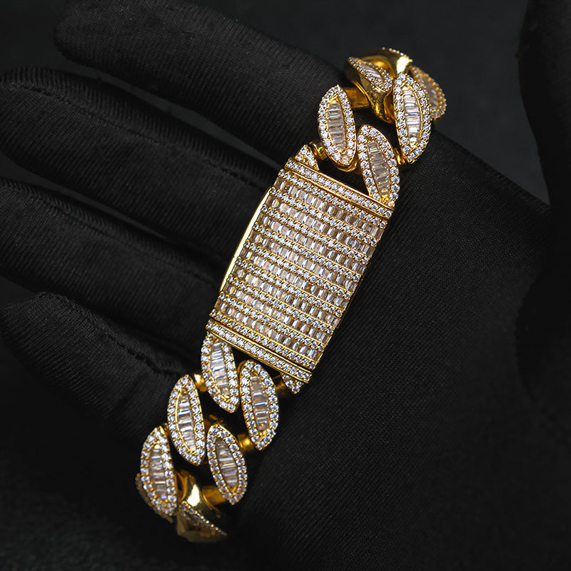20mm Moissanite Marquise-Shaped Square Diamond Cuban Bracelet